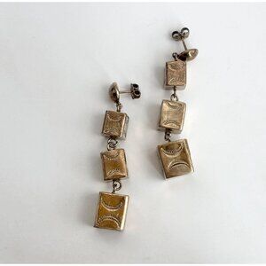 Retro 80's Style Geometric Triple Cubed Vintage Dangle Post Back Earrings